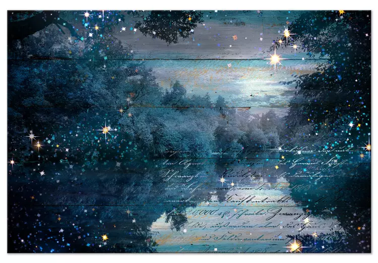 Crepúsculo Turquesa (1 peça) Largo - lago noturno entre árvores
