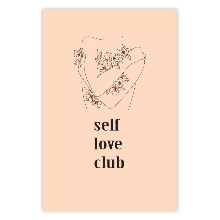 Clube do Amor Próprio - lineart de uma mulher e textos em um fundo pastel