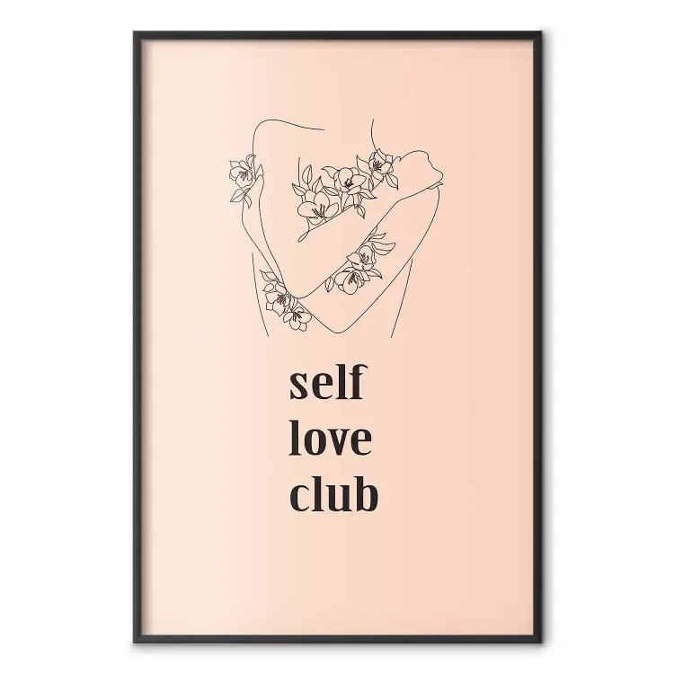 Clube do Amor Próprio - lineart de uma mulher e textos em um fundo pastel