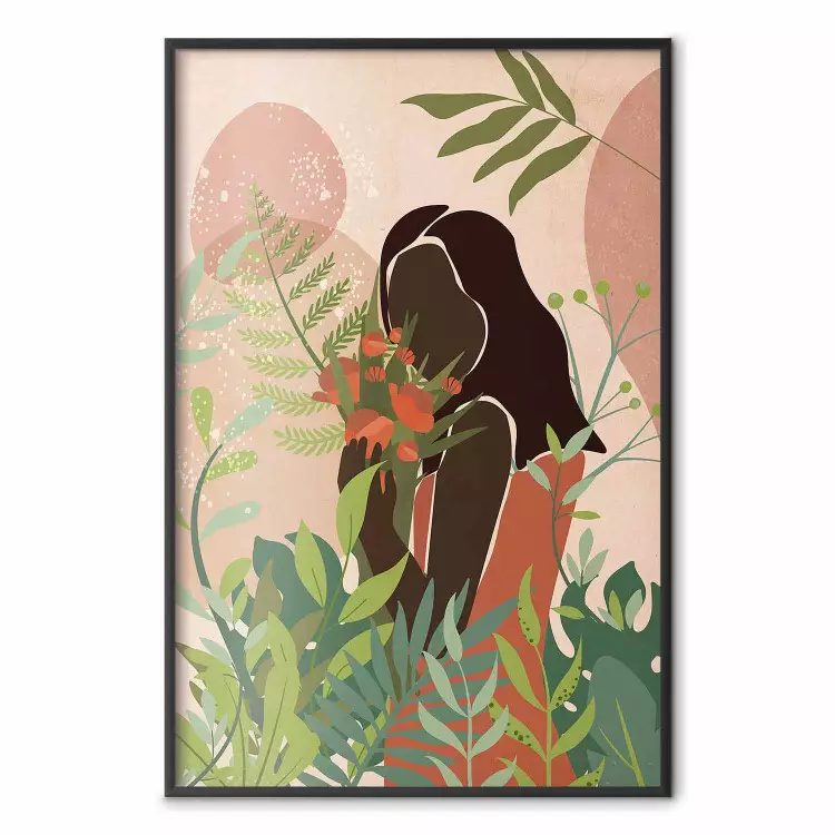 Mulher no Verde - mulher negra entre plantas em um fundo abstrato