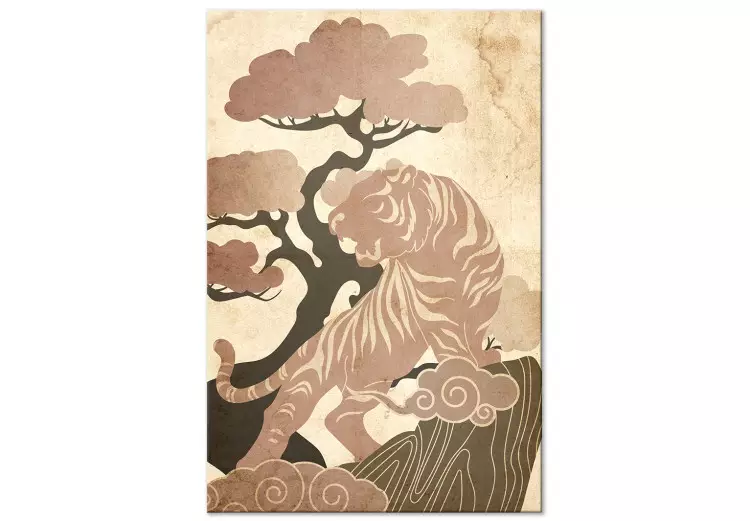 Rei Asiático (1 peça) Vertical - gato selvagem entre árvores e nuvens