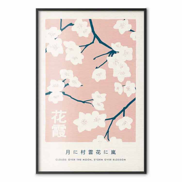 Japanese Hanagasumi - nuvens sobre a lua e tempestade sobre flores