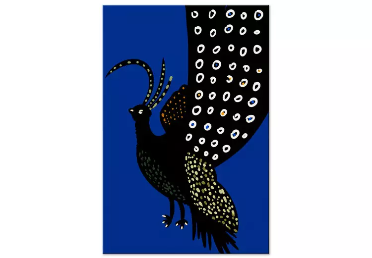 Pavão Oriental (1 peça) Vertical - pássaro preto em fundo azul-marinho