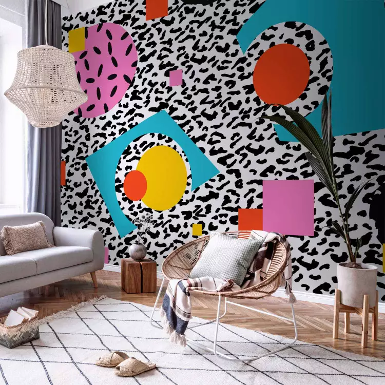 Alucinação - abstração geométrica colorida com padrão e estampa de leopardo