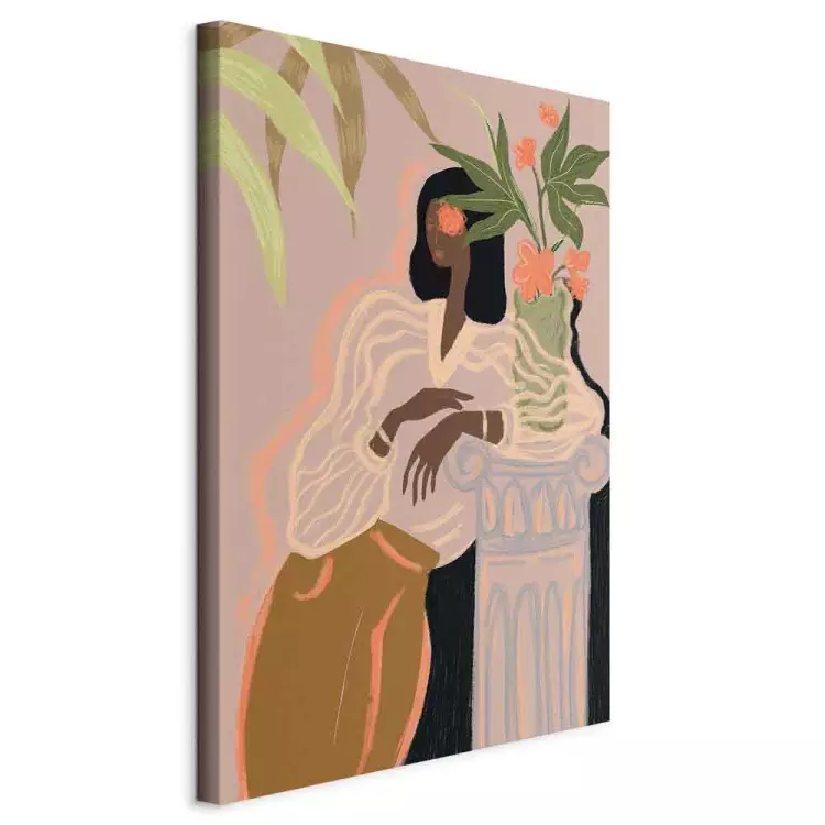 Na Expectativa (1 peça) Vertical - figura de mulher e flores cor de rosa