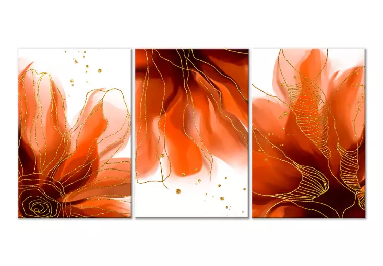 Três Flores Flamejantes (3 peças) - abstração com motivo floral