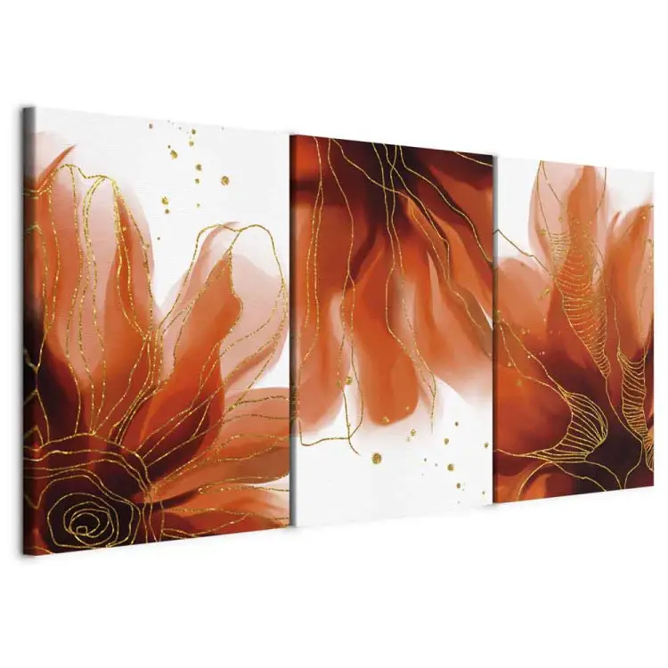 Três Flores Flamejantes (3 peças) - abstração com motivo floral