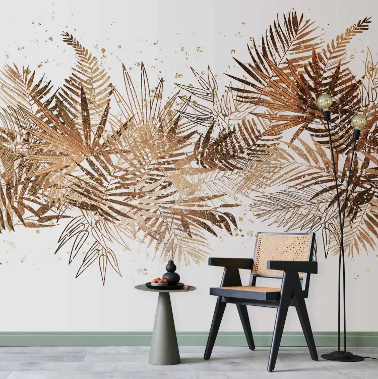Selva e Penacho Dourado - motivo de folhas tropicais em fundo branco