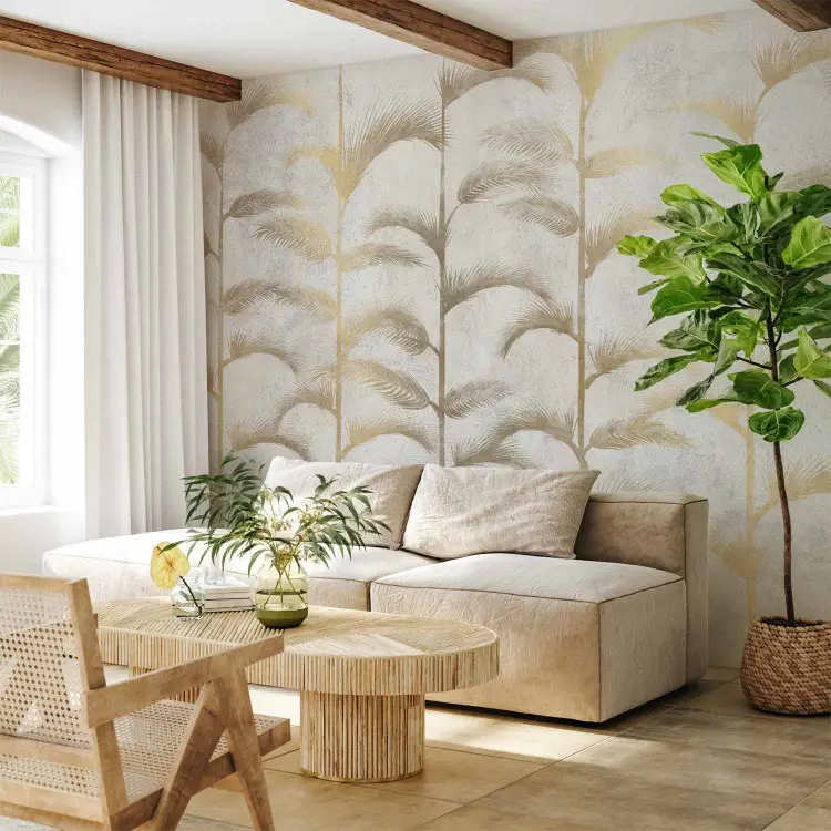 Bosque Palmoso Delicado - abstração com palmeiras douradas em estilo art déco