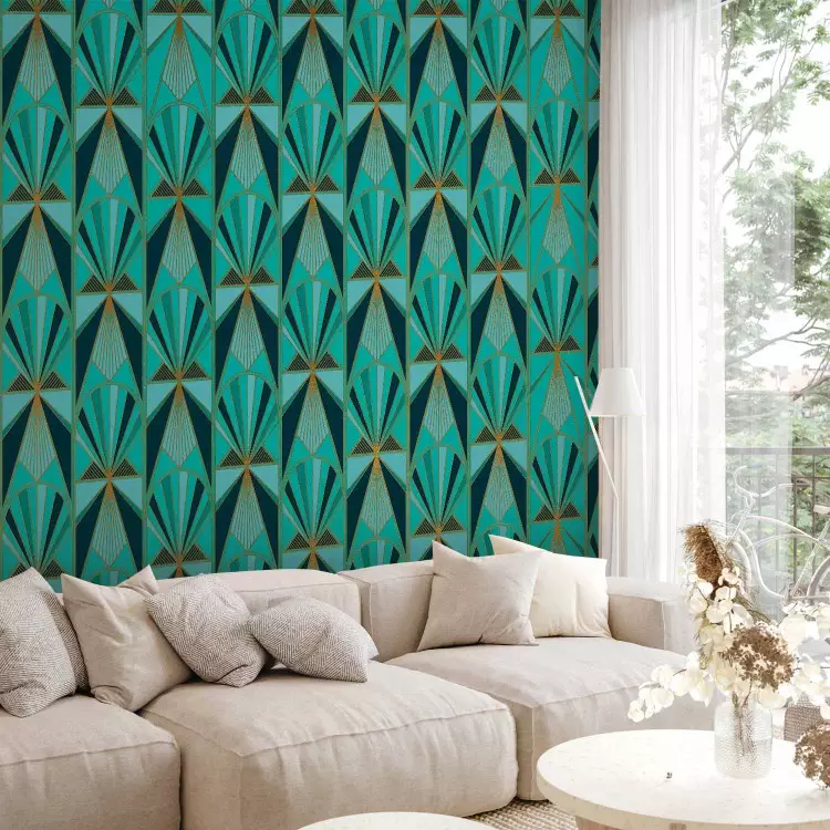 Abstração Verde - padrões coloridos em moldura dourada em estilo art déco