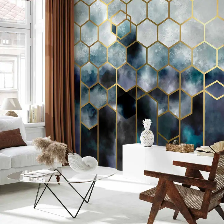 Abstração - motivo cósmico suave em moldura dourada em estilo art déco