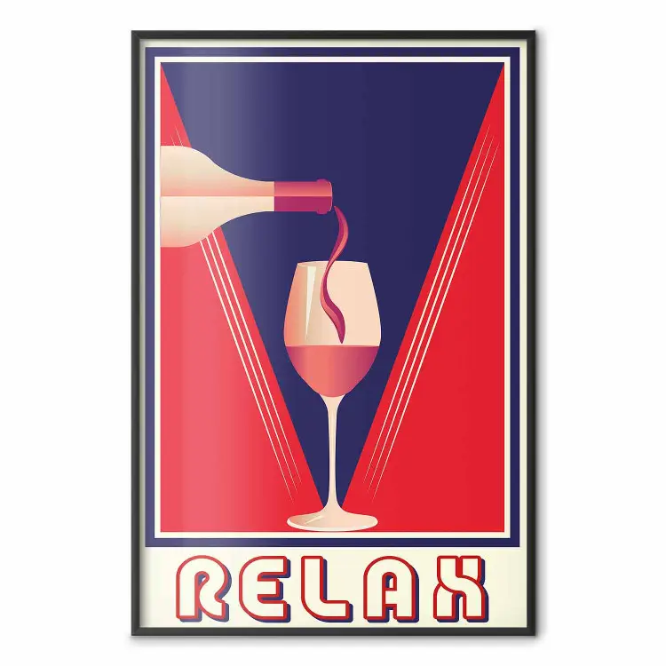 Relax e vinho - taça em fundo azul e vermelho