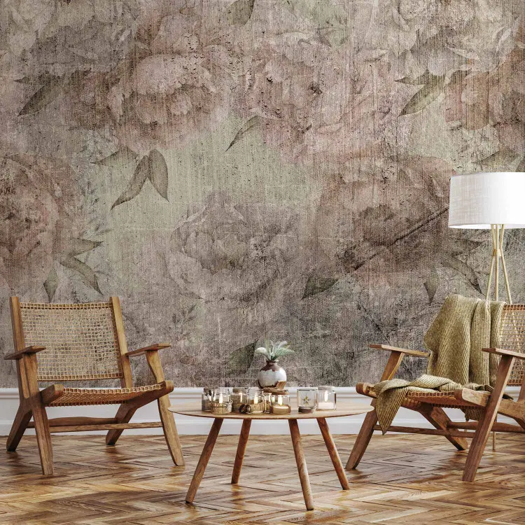 Peônias Venezianas - flores em fundo com efeito de deterioração em estilo vintage
