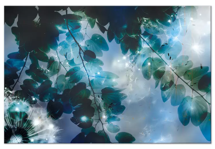 Azul (1 peça) - jardim azul entre folhas e flores de dente-de-leão