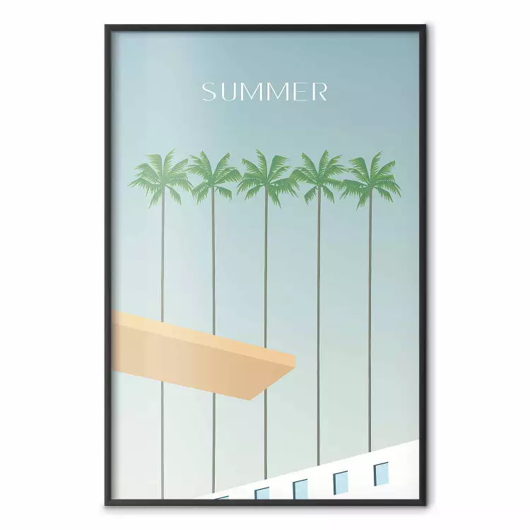 Sol de verão - imagem gráfica de férias com palmeiras junto à piscina em estilo retro