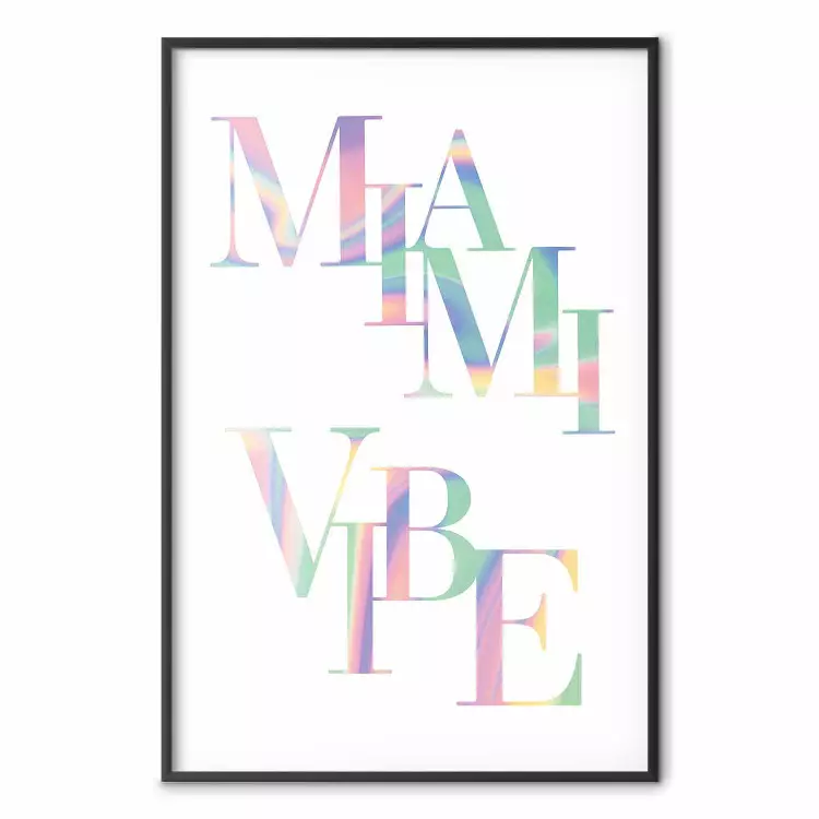 Miami Vibe - letras holográficas em tons pastel e azul-petróleo
