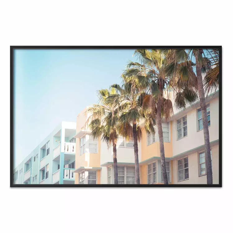 Cidade de Miami - palmeiras e arquitetura da costa da Florida no verão em tons pastel
