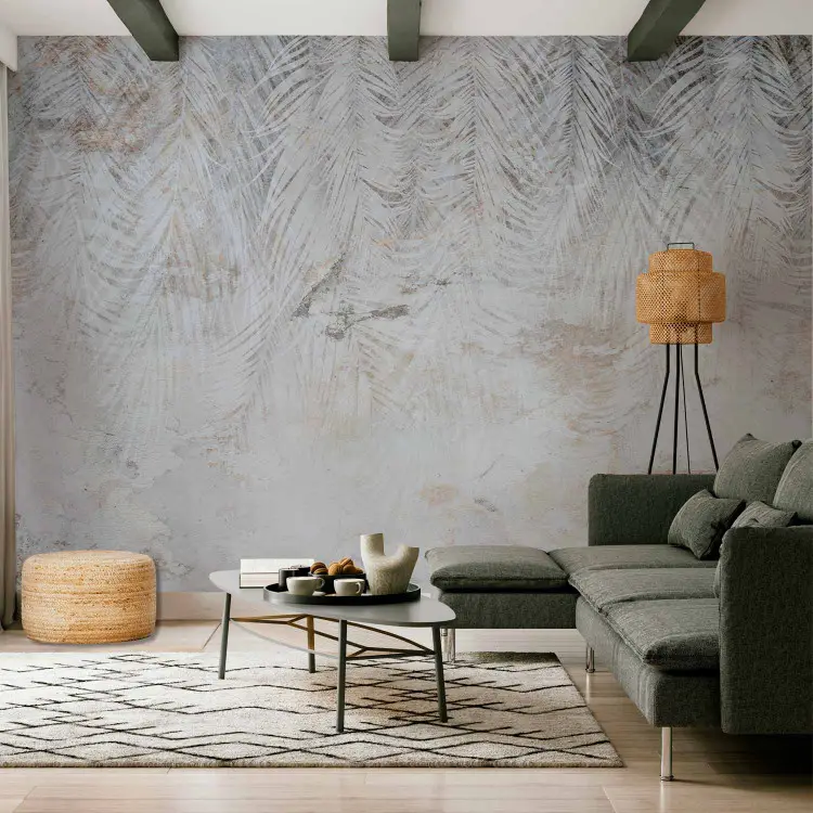 Natureza em Aço - fundo em tons de cinza com forma de folhas de palmeira