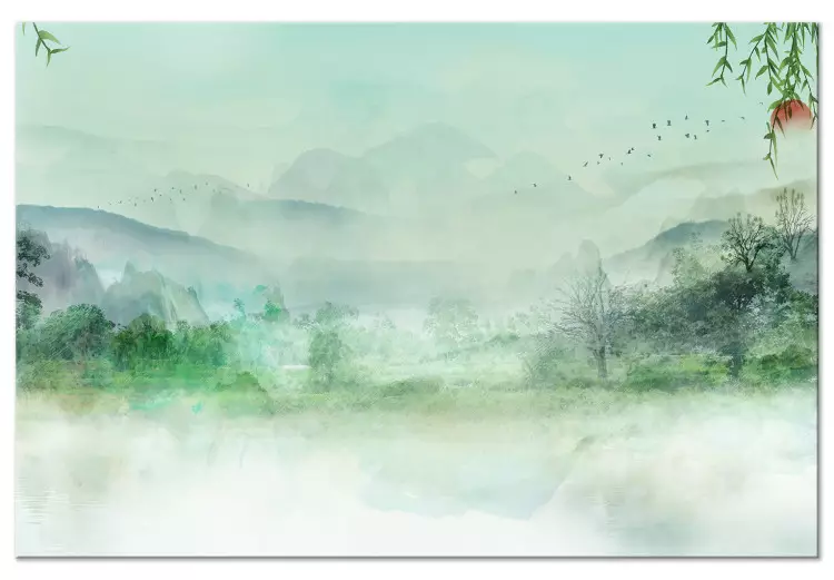 Paisagem Nebulosa (1 peça) - paisagem verde com vista para floresta e montanhas