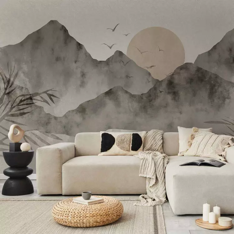 Paisagem Wabi-Sabi - paisagem de pôr do sol e montanhas em estilo japonês