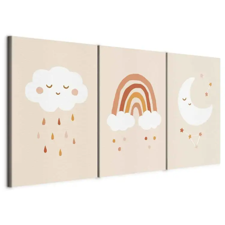 Céu das Crianças (3 peças) - nuvens em tons pastel e lua para crianças