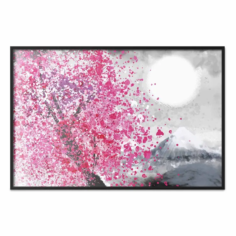 Cor Rosa Fugi Poster decorativo Vistas japonesas - paisagem com o Monte Fuji e uma ...