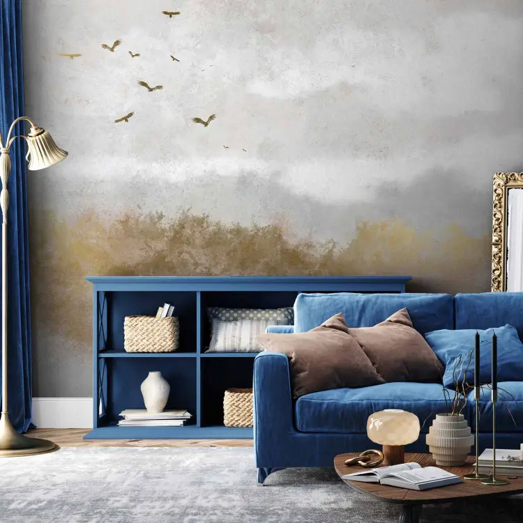 Paisagem Boho - gráfico delicado que lembra um céu brilhante com pássaros