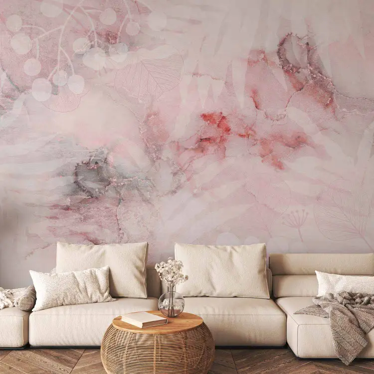 Fundo abstrato - abstração dourada rosa e folhas gráficas