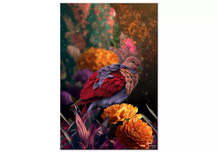 Natureza Selvagem (1 peça) - pássaro colorido entre plantas multicoloridas