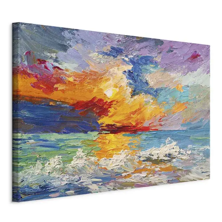 Paisagem marítima - sol pintado ao pôr do sol em cores vivas