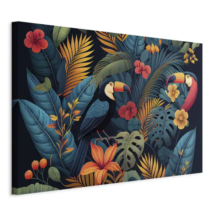 Aves exóticas - tucanos entre vegetação colorida na selva