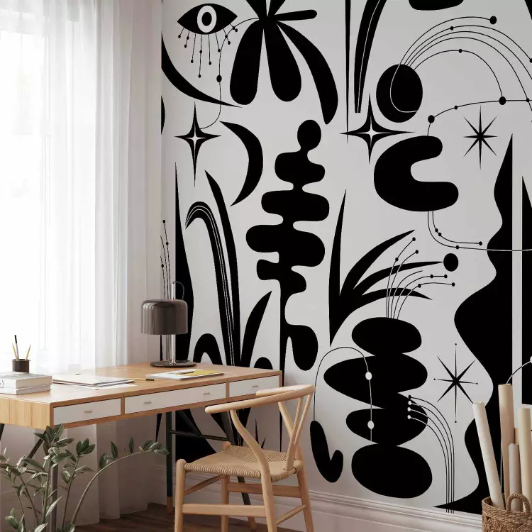 Composição abstrata - formas negras, geométricas e vegetais