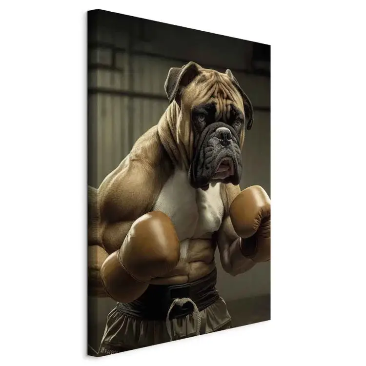 AI boxer dog - retrato de fantasia de um animal de estimação forte no ringue - vertical
