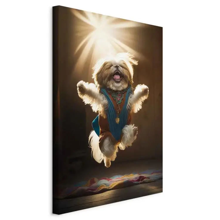 AI shitzu dog - animal de estimação saltitante num cenário de sol - vertical