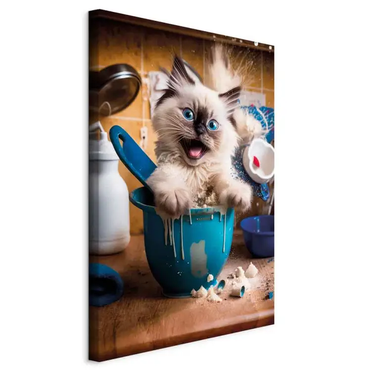 AI ragdoll cat - animal de estimação fofo enquanto brinca na cozinha - vertical