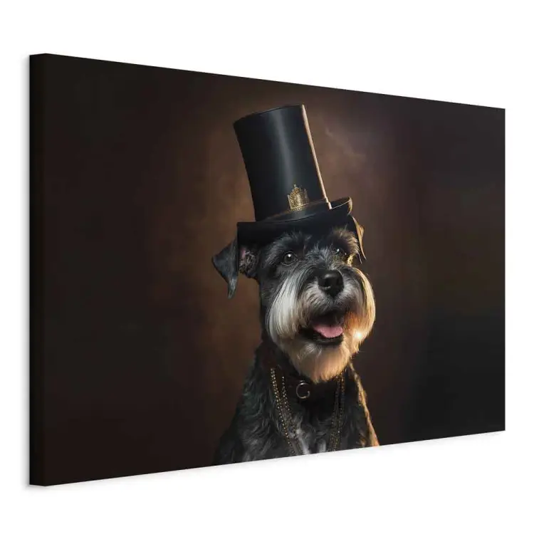AI cão schnauzer miniatura - retrato de um animal de estimação feliz num cilindro - horizontal
