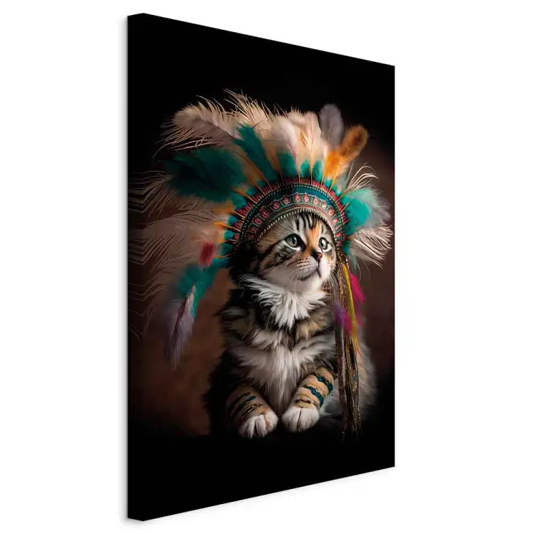 Gatinho AI - retrato de animal de estimação orgulhoso com pluma indiana - vertical