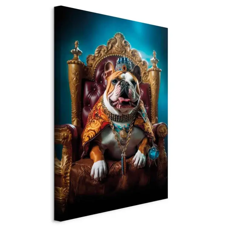 AI Cão bulldog inglês - animal de estimação no papel de rei num trono - vertical