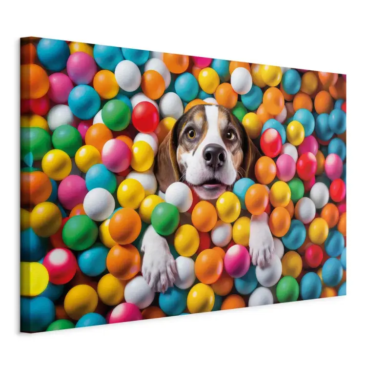 AI beagle dog - animal de estimação submerso em bolas coloridas - horizontal