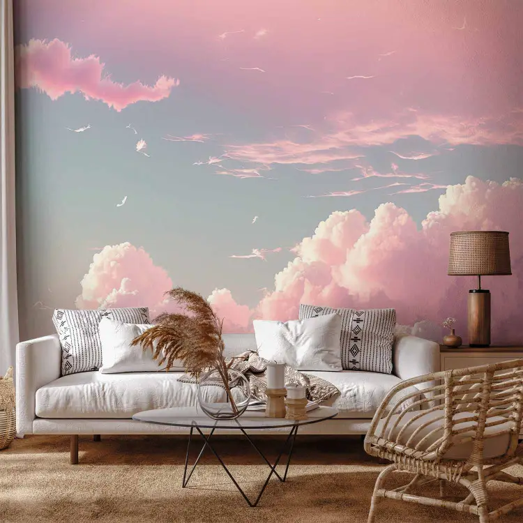 Paisagem no céu - nuvens cor-de-rosa num horizonte azul
