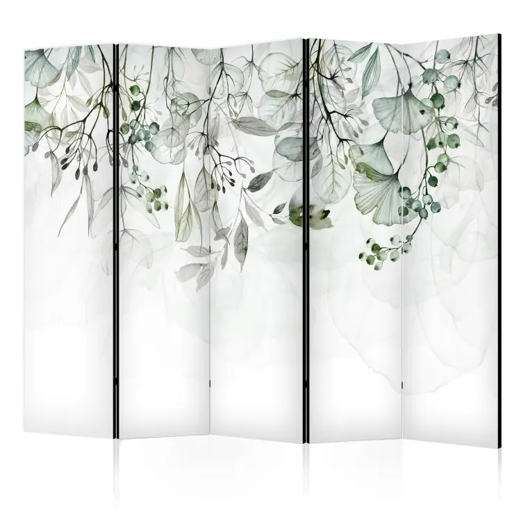 Natureza enevoada II - folhas florais verdes sobre fundo branco