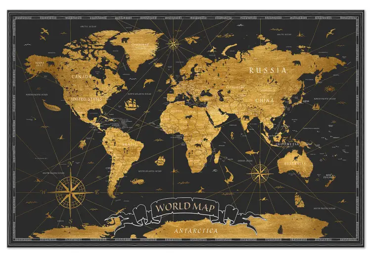 Mundo luxuoso - mapa do mundo estilo retrô em fundo escuro