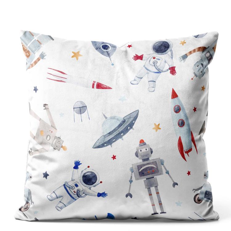 Almofada veludo Space Toys - Rockets and Astronauts Among the Stars on a White Background