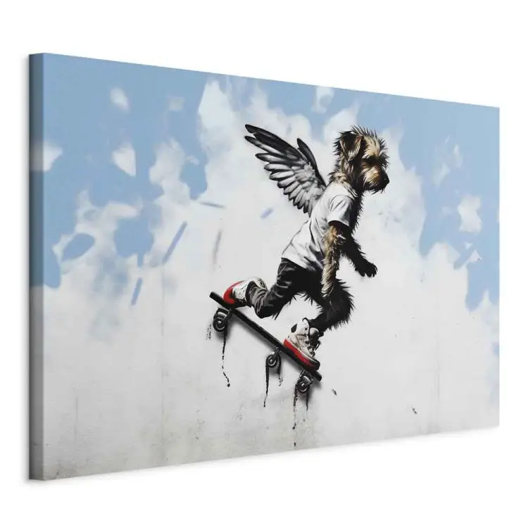 Cão no skate - graffiti representando o animal ao estilo de Banksy