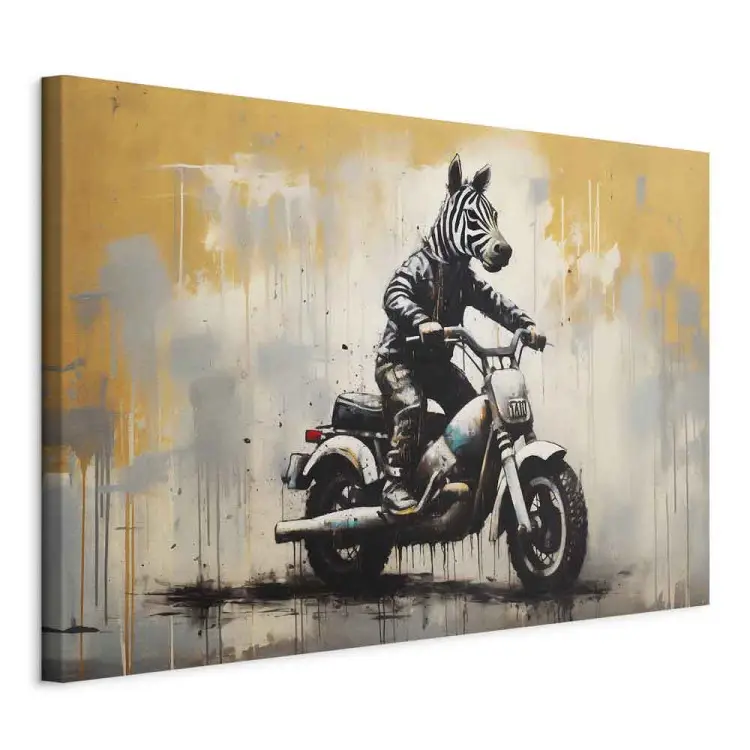 Zebra em mota - graffiti inspirado no estilo Banksy