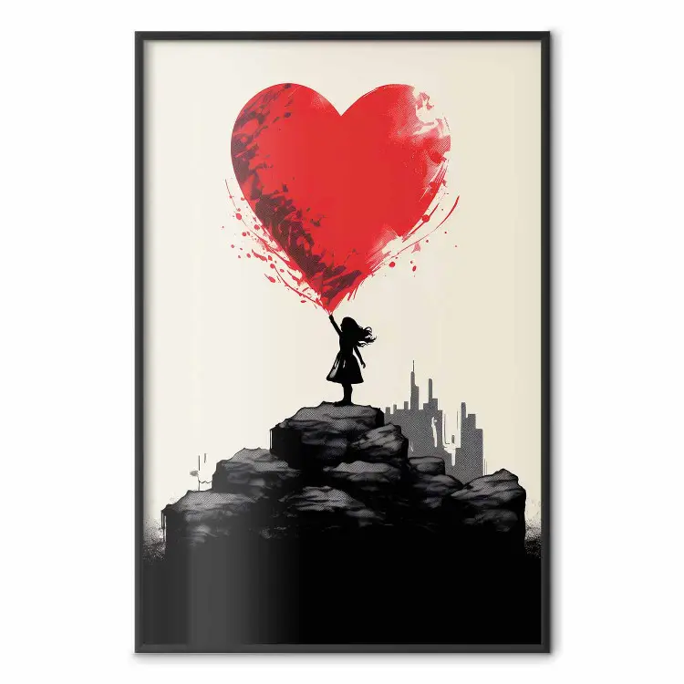 Coração vermelho - rapariga com balão inspirado no estilo Banksy