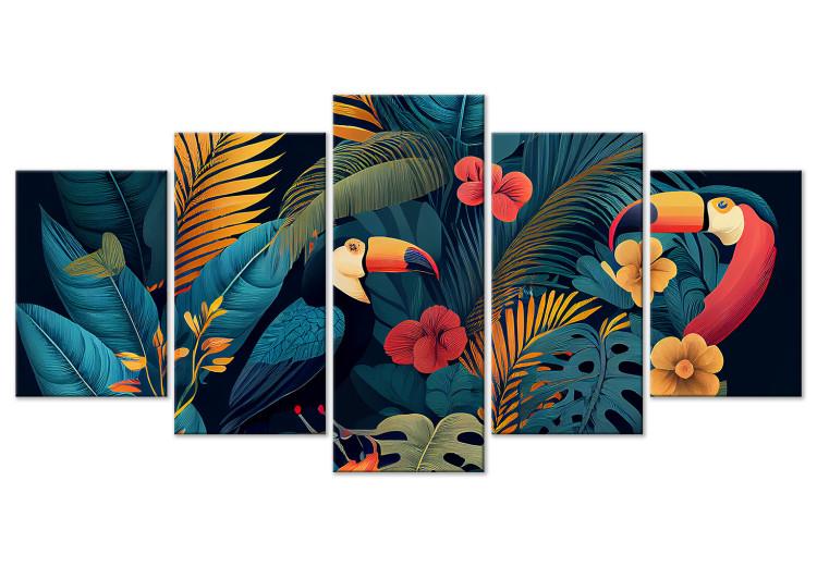 Quadro em tela Birds in the Tropics - Toucans Among Lush Exotic Flowers and Foliage