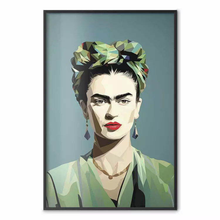 Frida verde - retrato geométrico e minimalista de uma mulher
