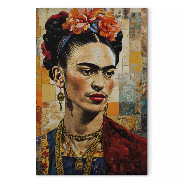 Frida Kahlo - retrato de inspiração Klimt sobre fundo de mosaico
