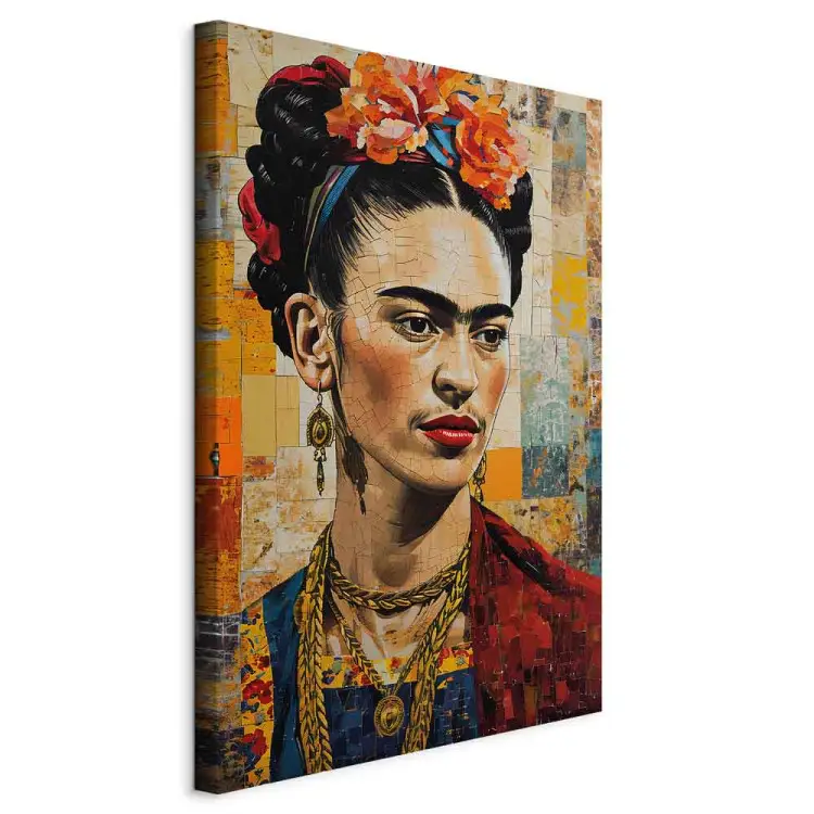Frida Kahlo - retrato sobre um fundo de mosaico inspirado no estilo de Klimt